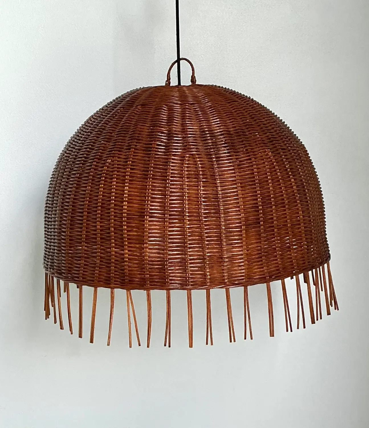 Vintage Woven Rattan Dime Chandelier — additional photo 3