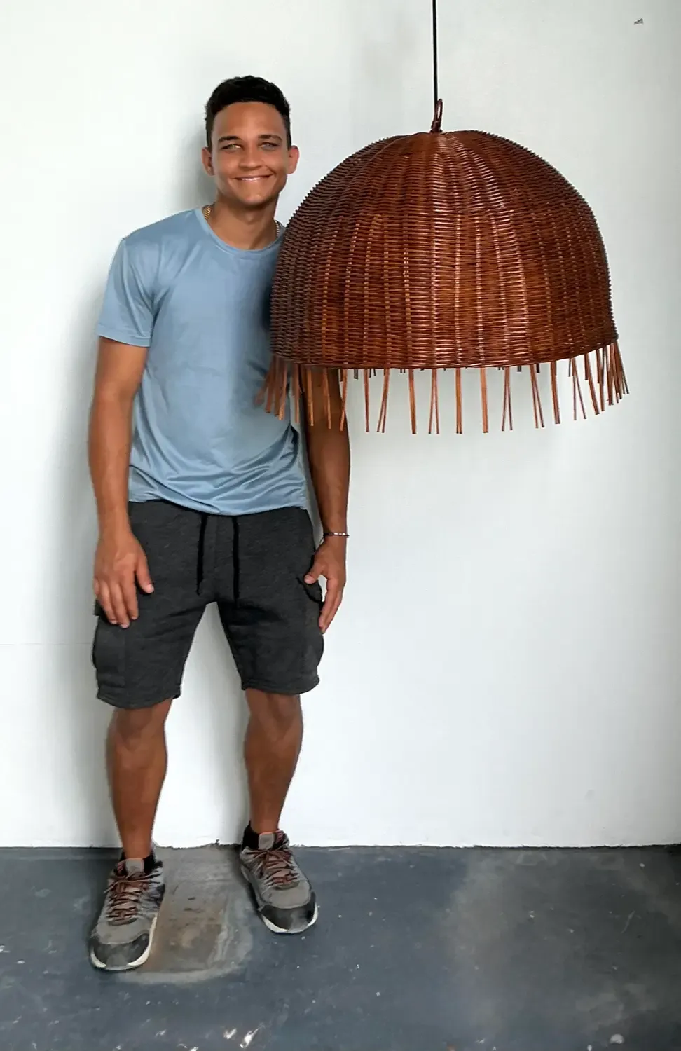 Vintage Woven Rattan Dime Chandelier — additional photo 4