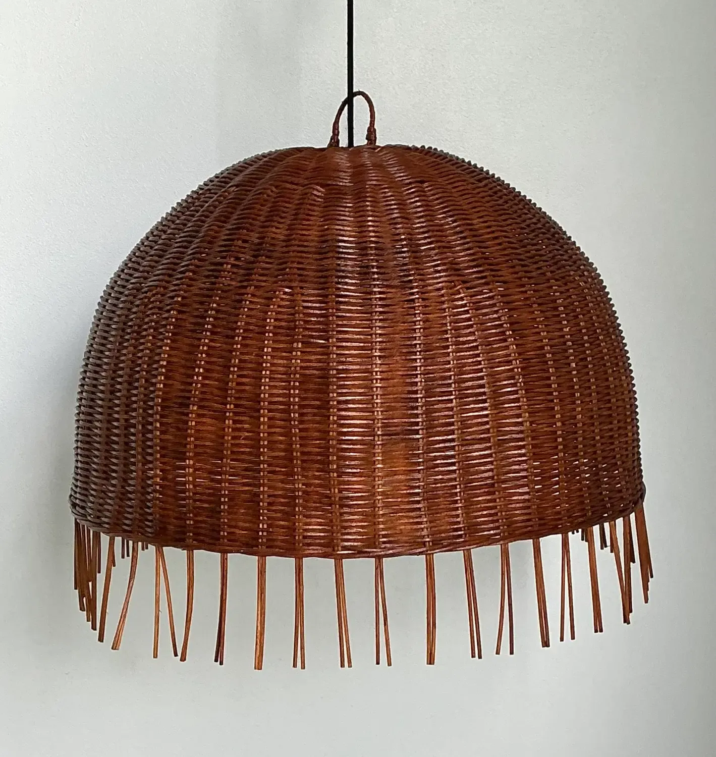 Vintage Woven Rattan Dime Chandelier — additional photo 5