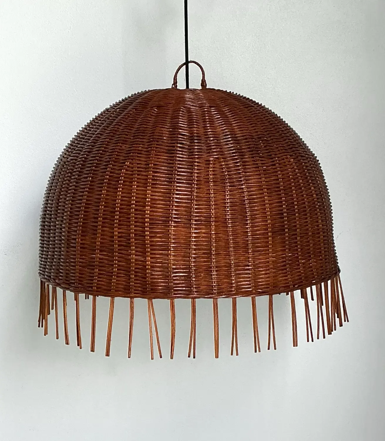 Vintage Woven Rattan Dime Chandelier — additional photo 6