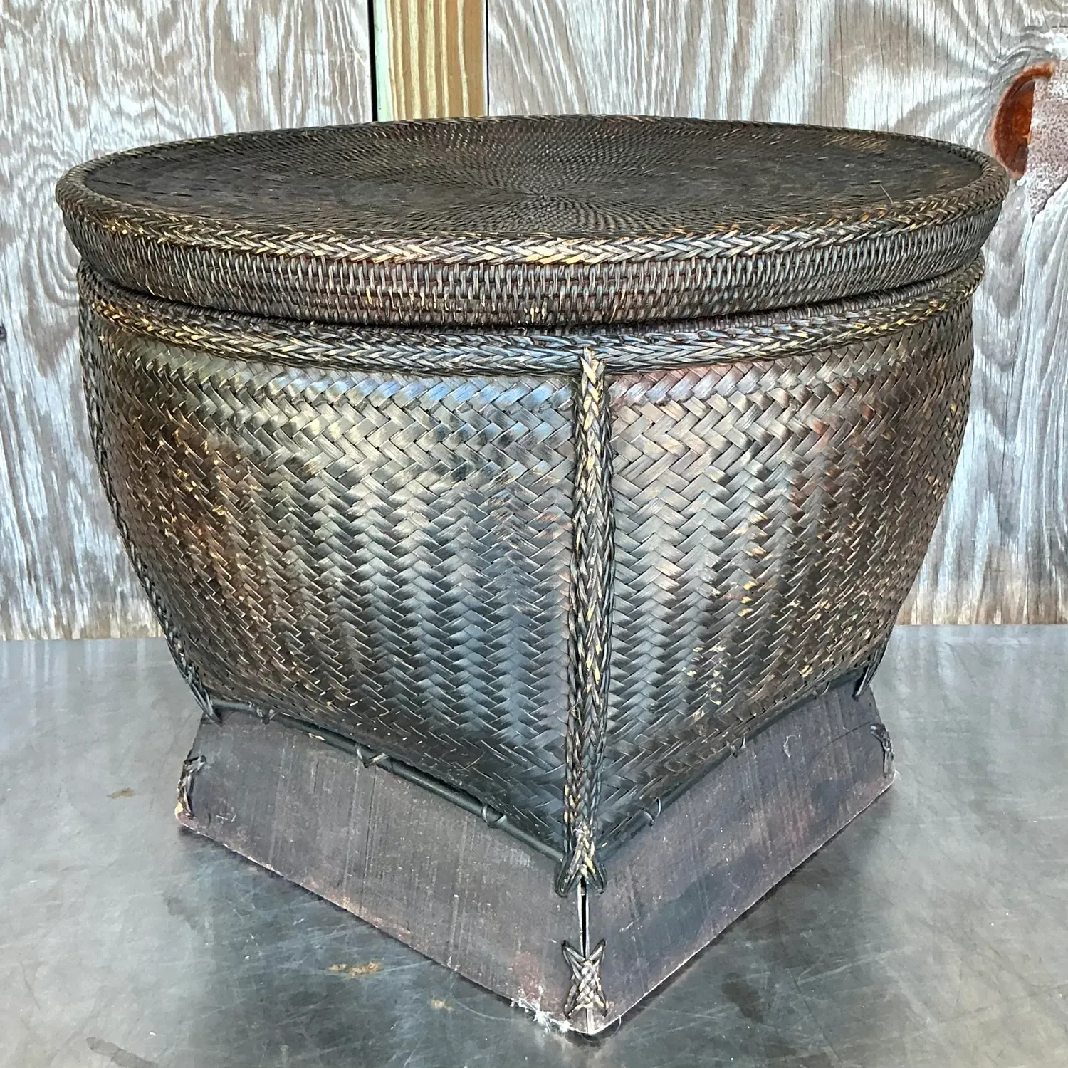 Vintage Woven Rattan Lidded Basket — additional photo 2