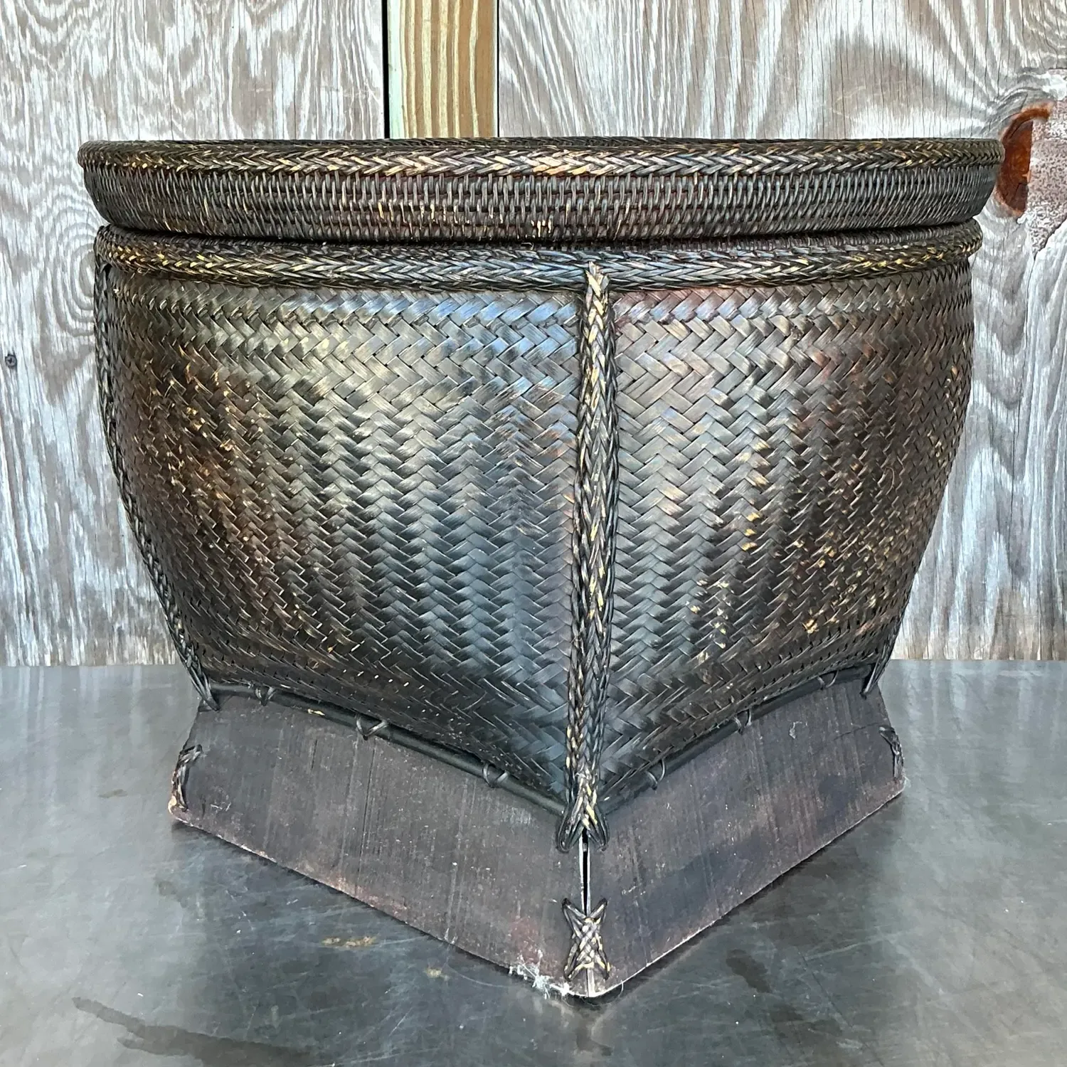 Vintage Woven Rattan Lidded Basket — additional photo 4