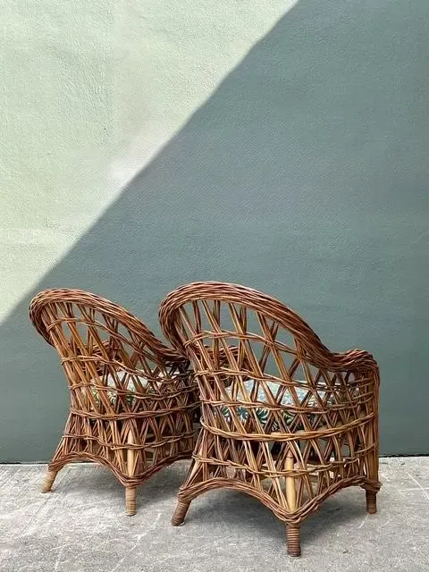 Vintage Woven Rattan Lounge Chairs - A Pair - Fabric, 25.5W x 34.25H — additional photo 4