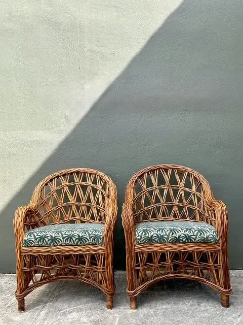 Vintage Woven Rattan Lounge Chairs - A Pair - Fabric, 25.5W x 34.25H — additional photo 5