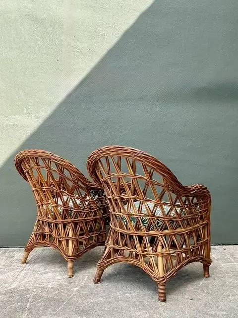 Vintage Woven Rattan Lounge Chairs - A Pair - Fabric, 25.5W x 34.25H — additional photo 6