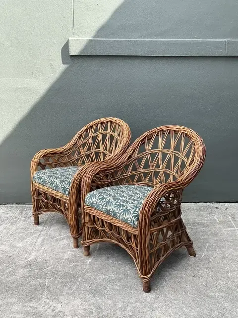 Vintage Woven Rattan Lounge Chairs - A Pair - Fabric, 25.5W x 34.25H — additional photo 7