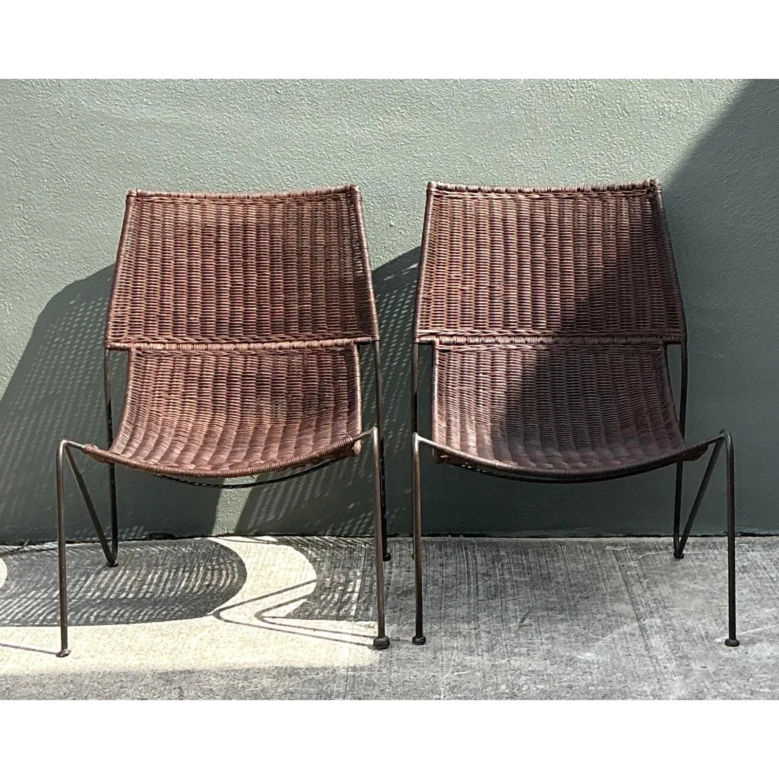 Vintage Woven Rattan Lounge Chairs After Frederick Weinberg — additional photo 4