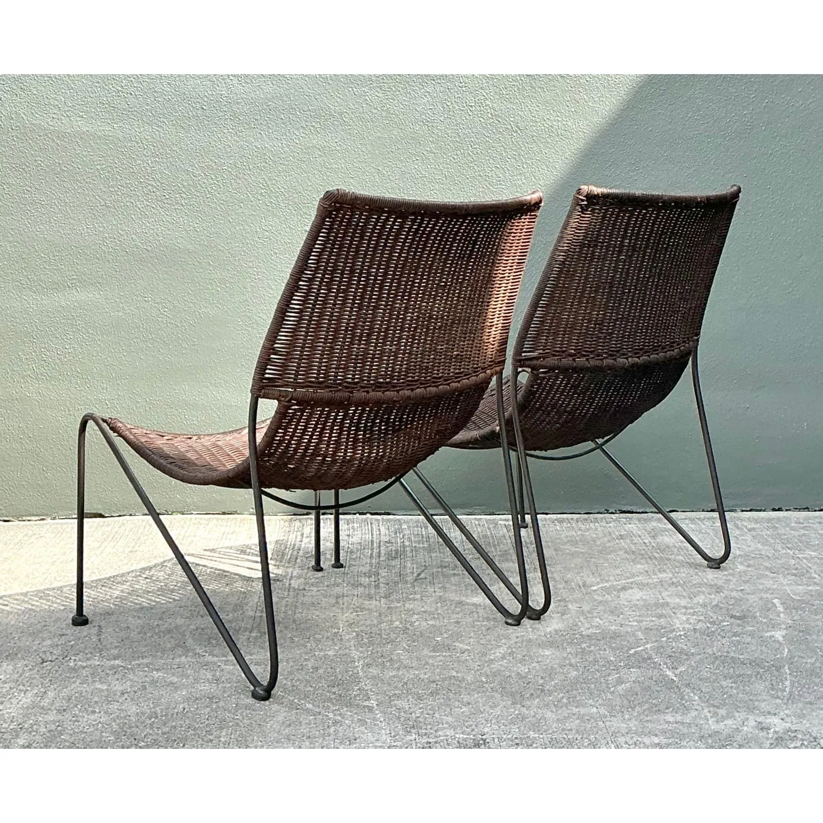 Vintage Woven Rattan Lounge Chairs After Frederick Weinberg — additional photo 3