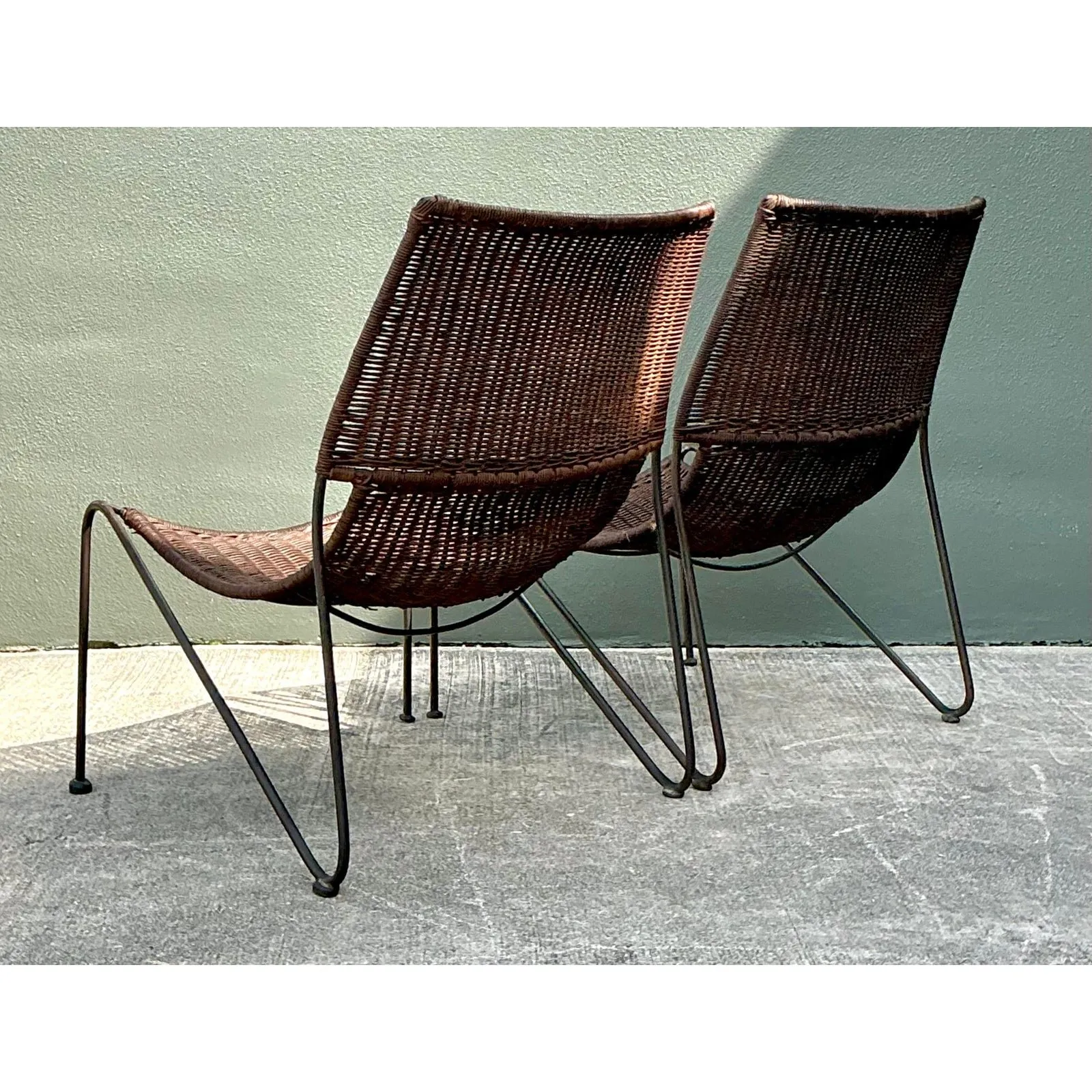 Vintage Woven Rattan Lounge Chairs After Frederick Weinberg — additional photo 5