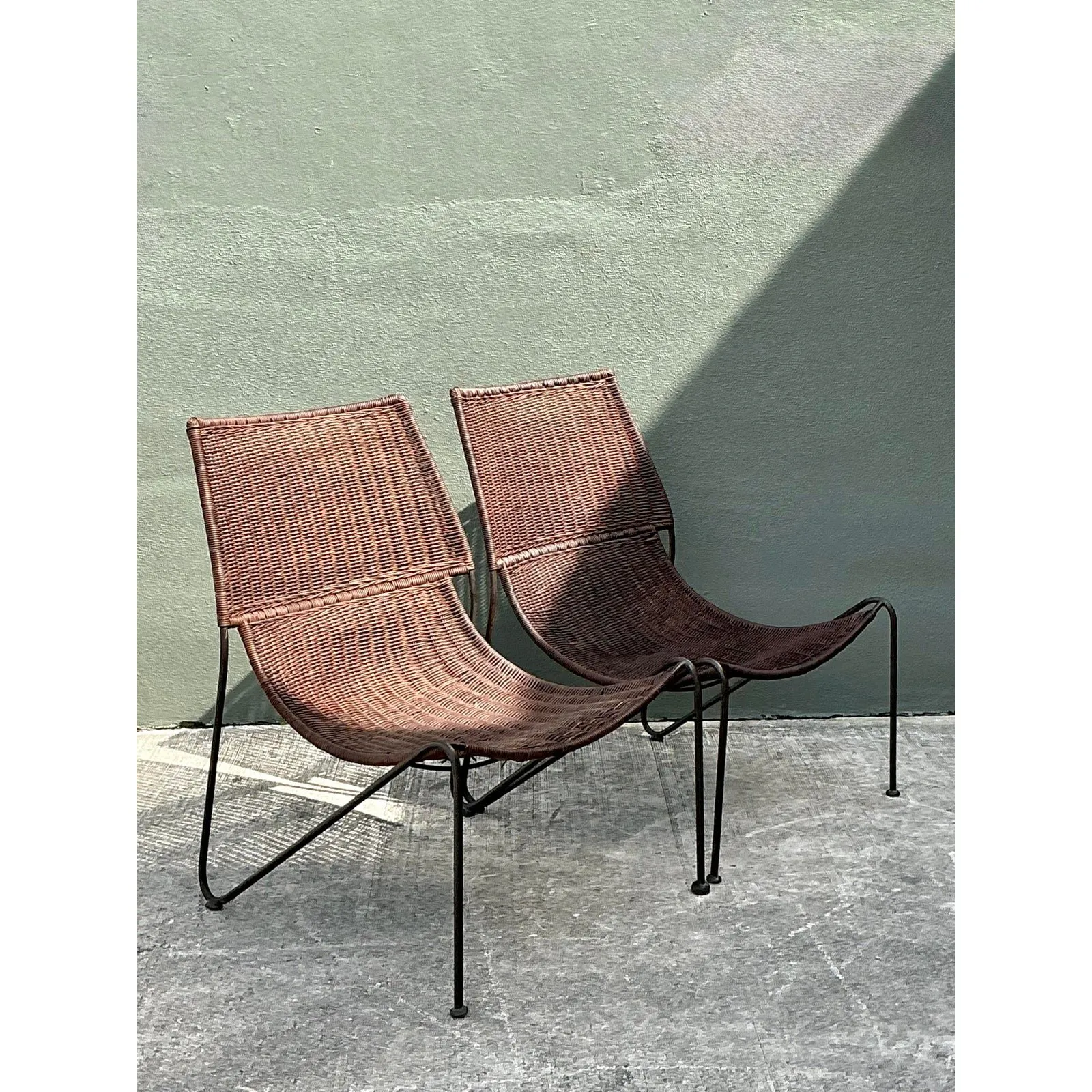 Vintage Woven Rattan Lounge Chairs After Frederick Weinberg — additional photo 2