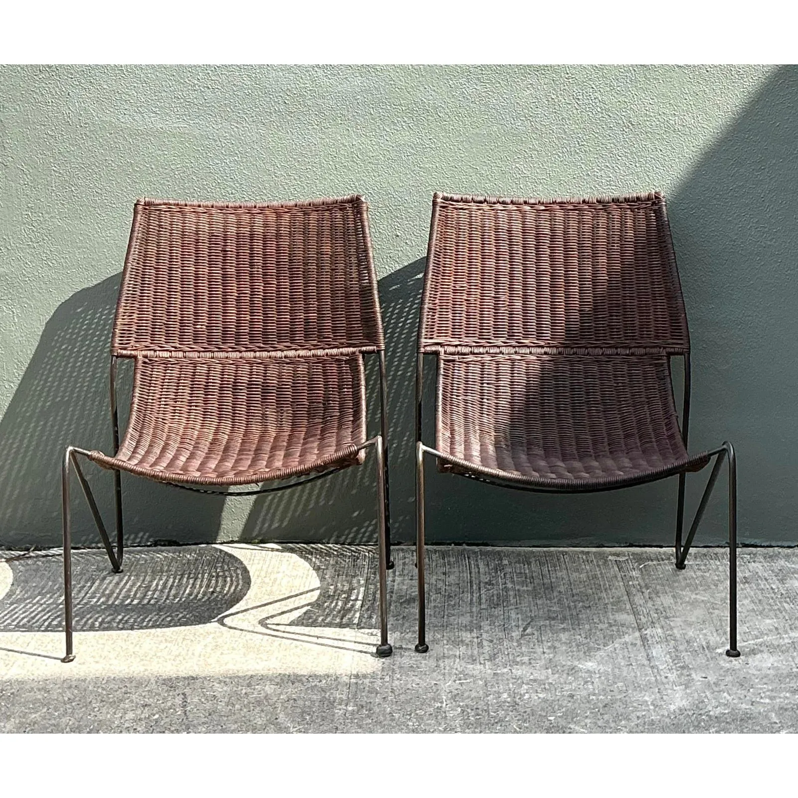 Vintage Woven Rattan Lounge Chairs After Frederick Weinberg — additional photo 1