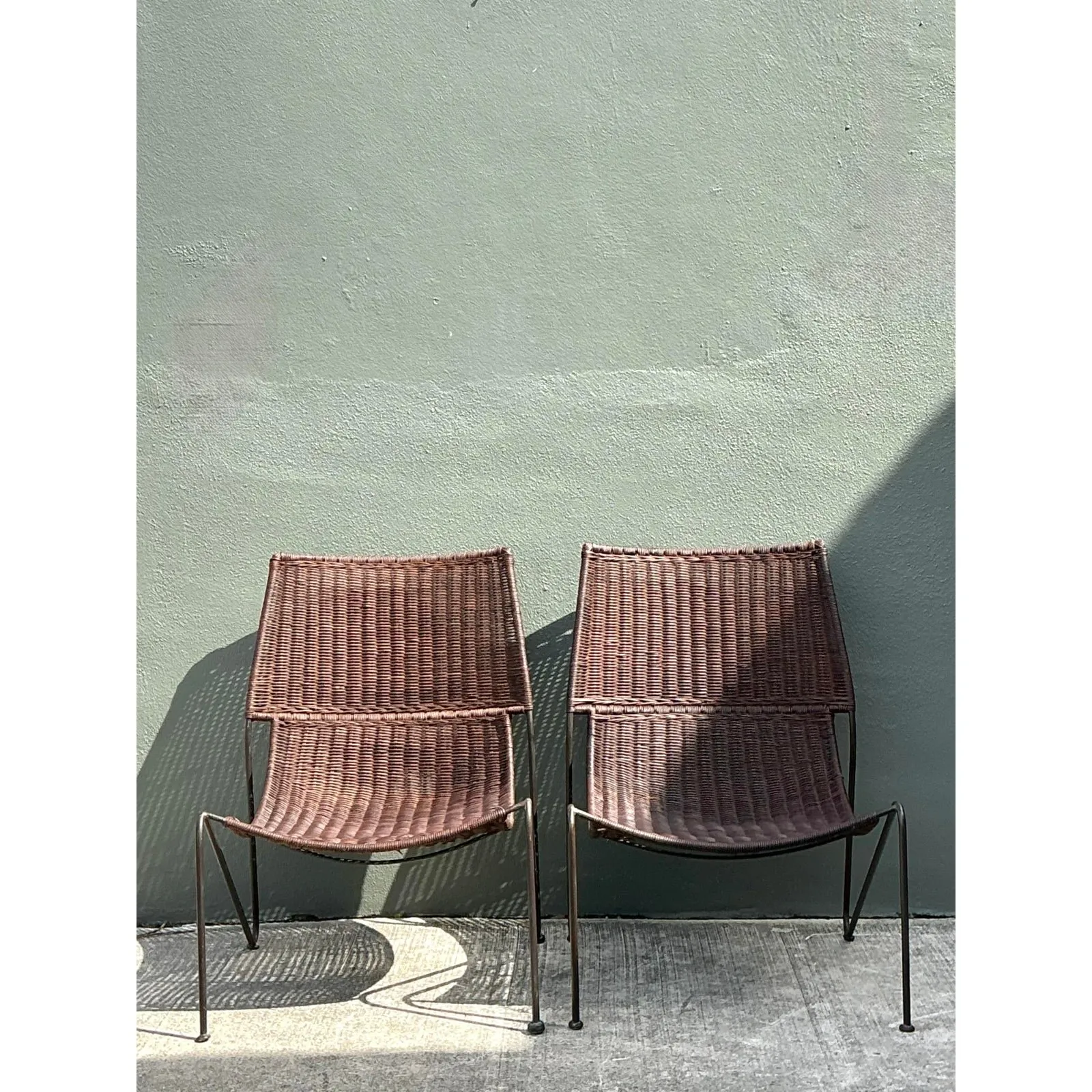Vintage Woven Rattan Lounge Chairs After Frederick Weinberg — additional photo 7