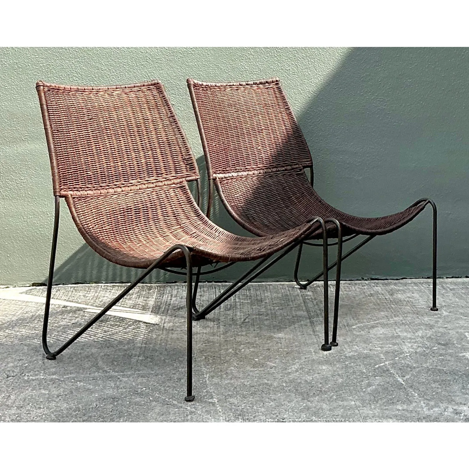 Vintage Woven Rattan Lounge Chairs After Frederick Weinberg — additional photo 6