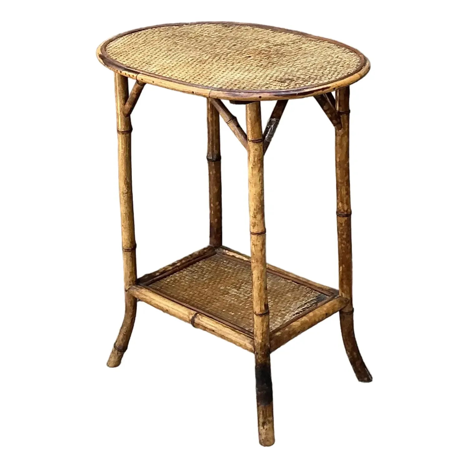 Vintage Woven Rattan Oval Side Table — additional photo 1