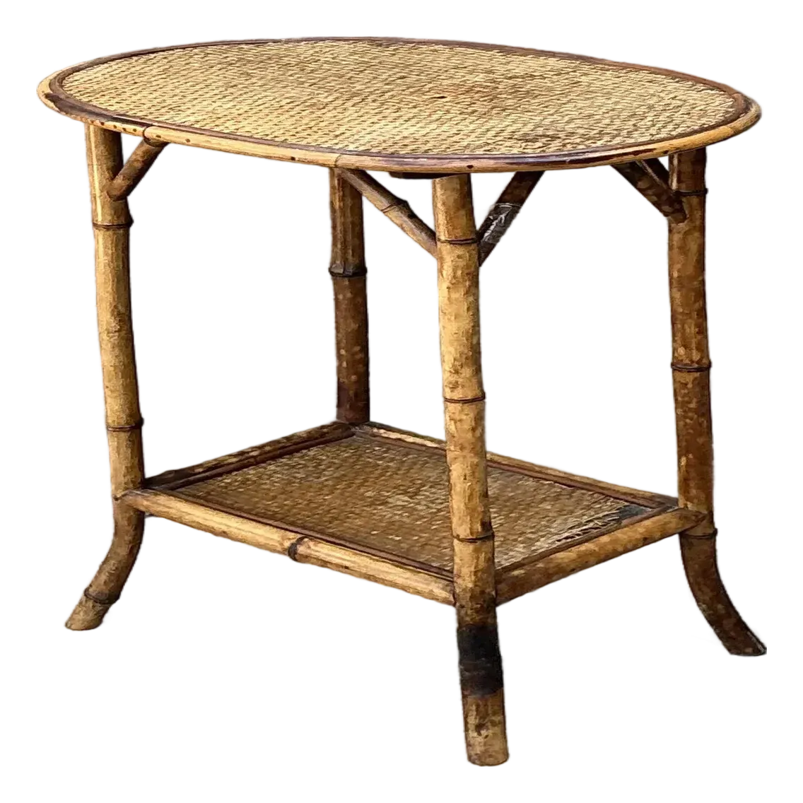 Vintage Woven Rattan Oval Side Table