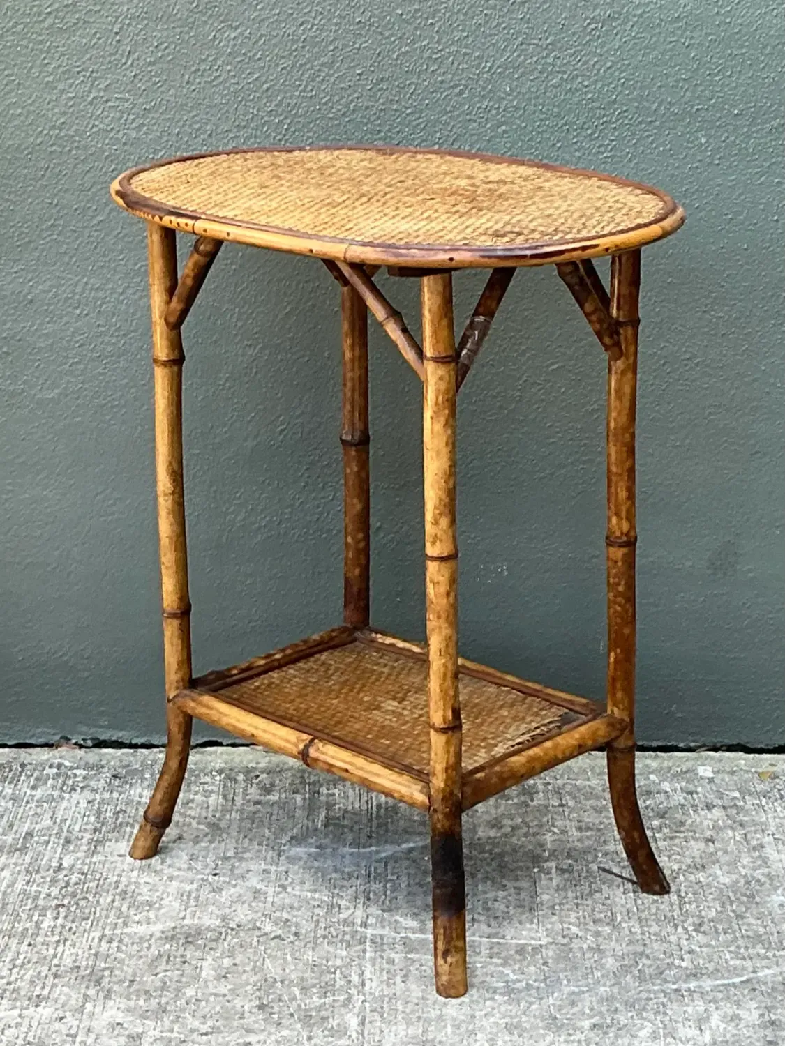 Vintage Woven Rattan Oval Side Table — additional photo 2