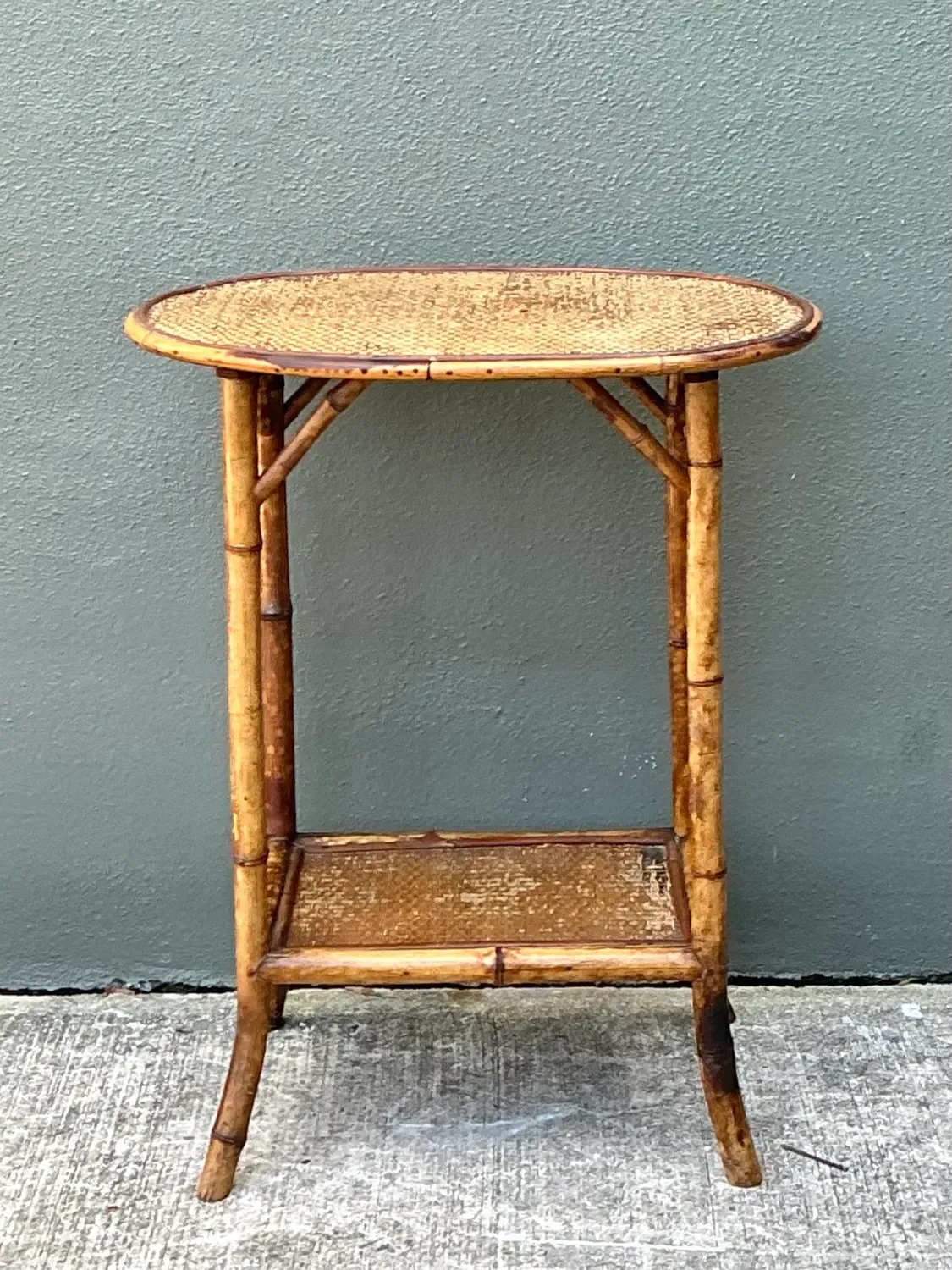 Vintage Woven Rattan Oval Side Table — additional photo 3