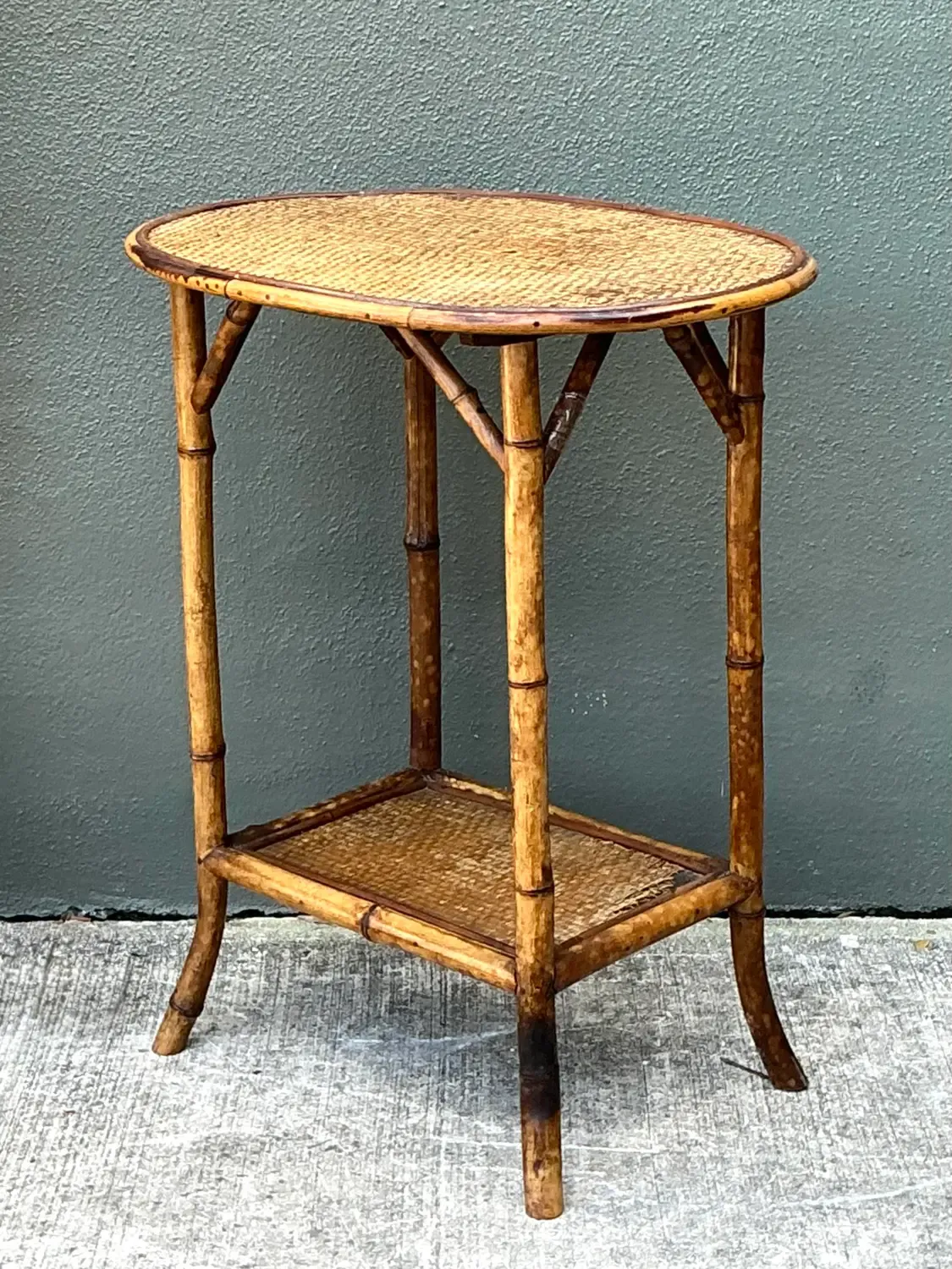 Vintage Woven Rattan Oval Side Table — additional photo 4
