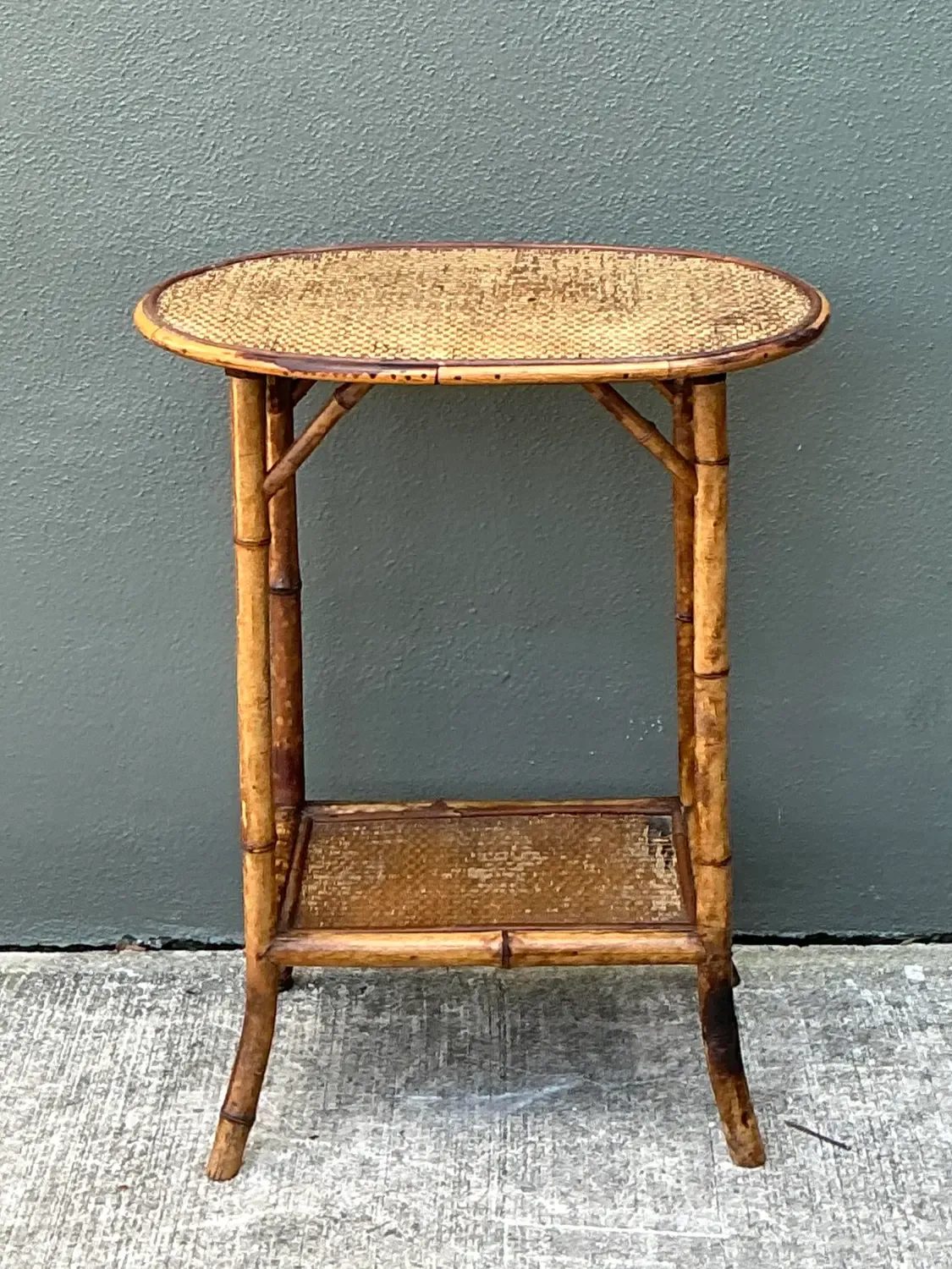 Vintage Woven Rattan Oval Side Table — additional photo 5
