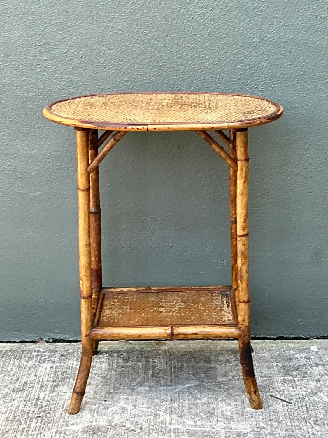 Vintage Woven Rattan Oval Side Table — additional photo 6