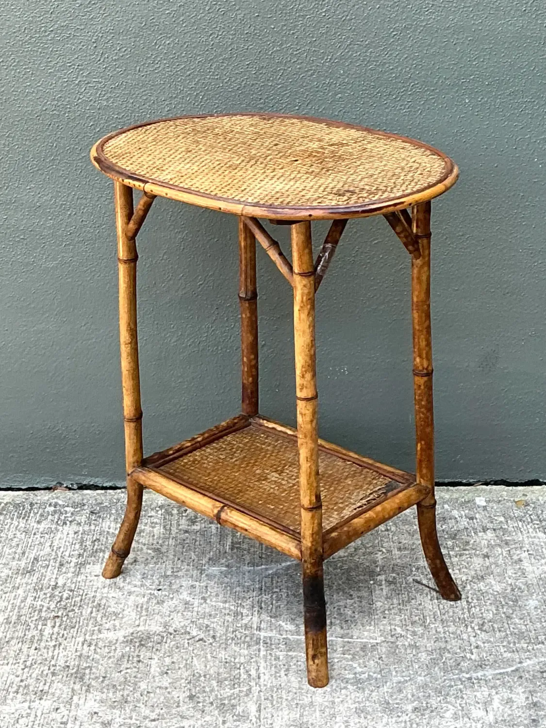 Vintage Woven Rattan Oval Side Table — additional photo 7