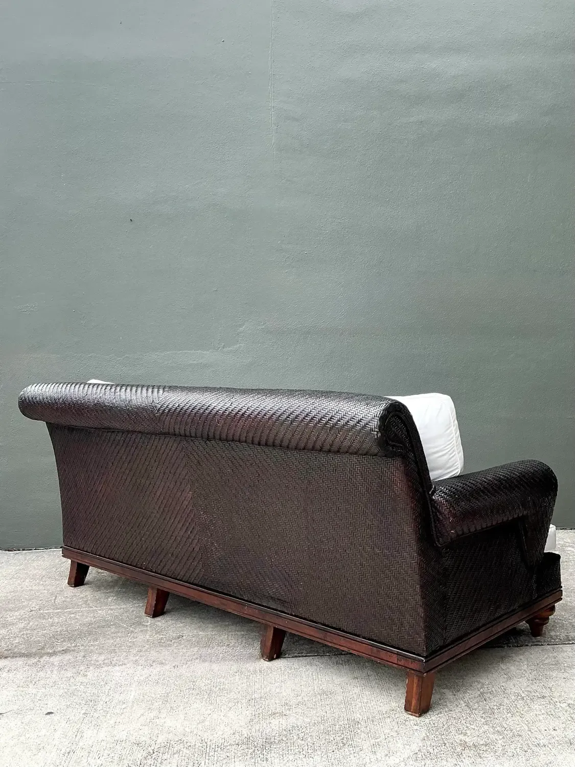 Vintage Woven Rattan Roll Arm Sofa — additional photo 4