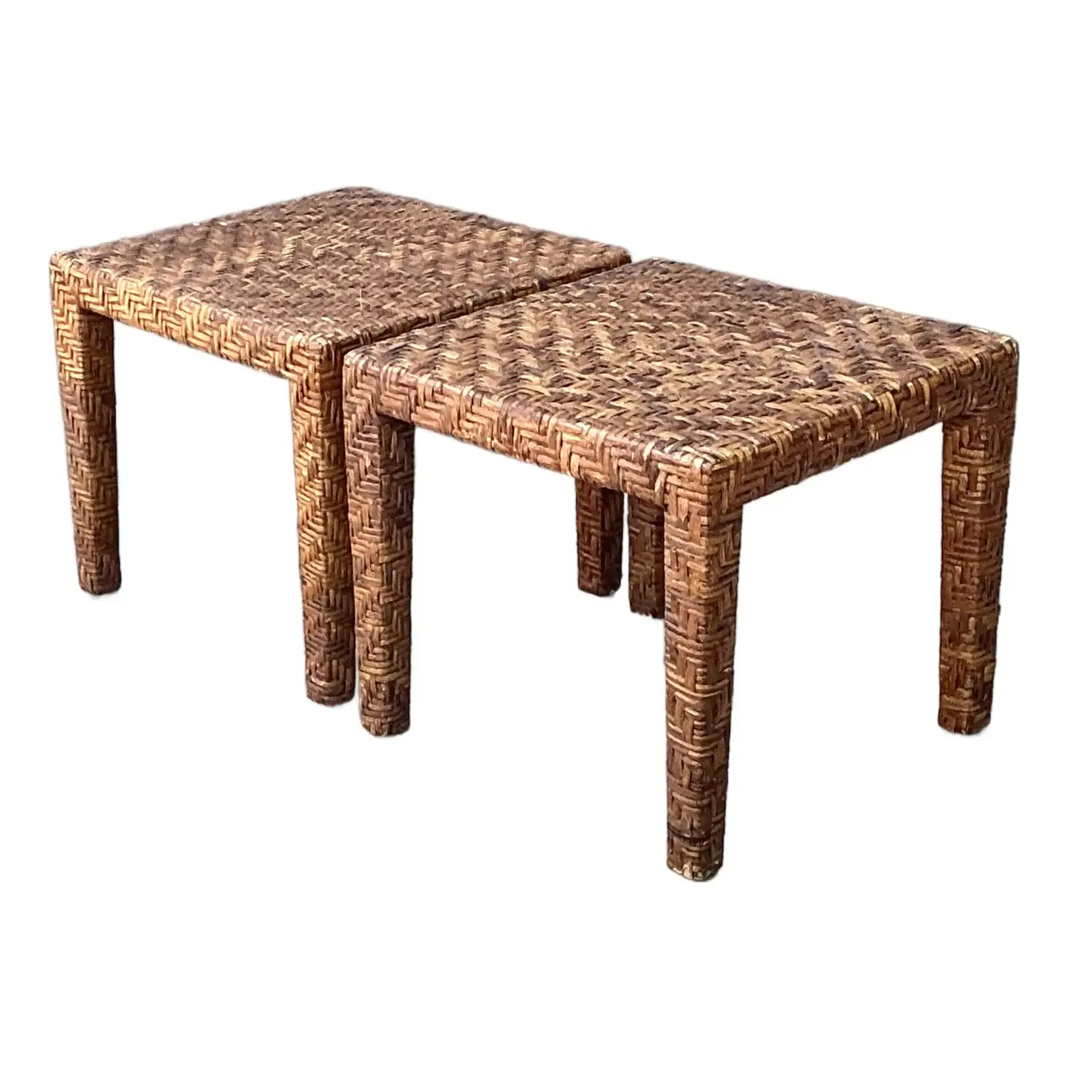 Vintage Woven Rattan Side Tables - A Pair — additional photo 1