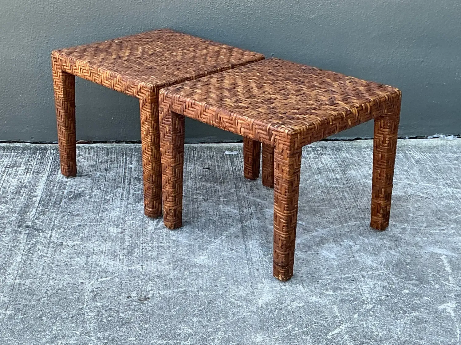 Vintage Woven Rattan Side Tables - A Pair — additional photo 2