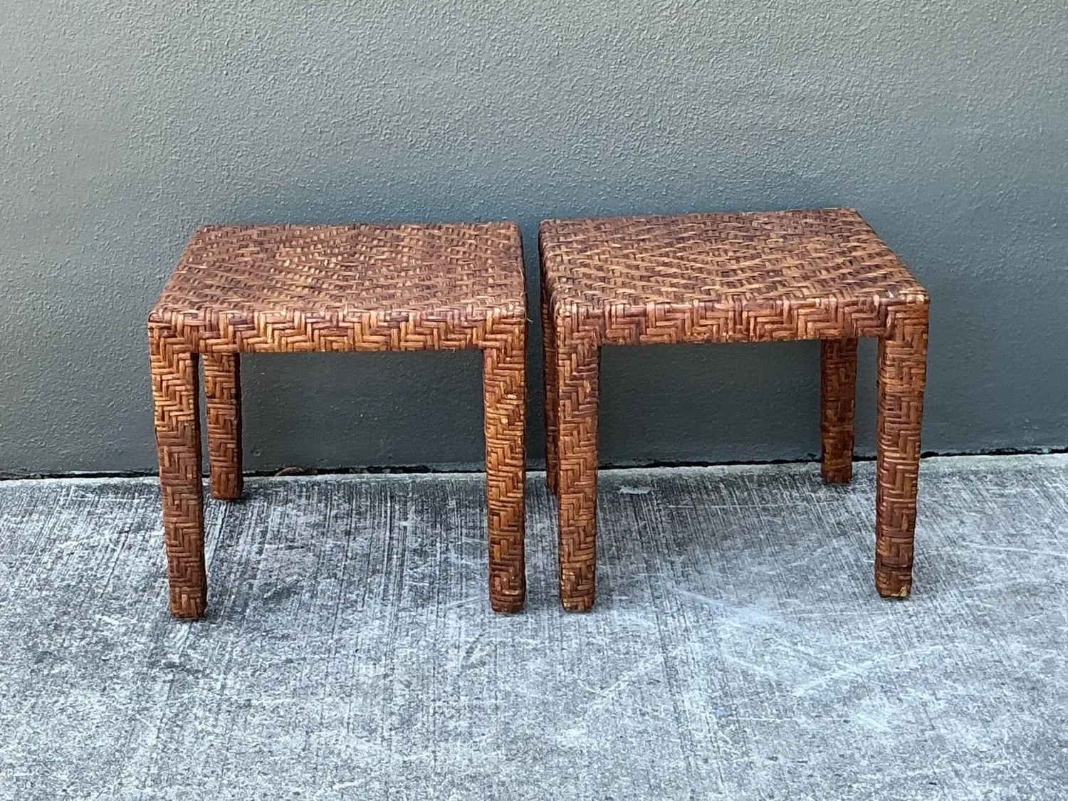 Vintage Woven Rattan Side Tables - A Pair — additional photo 3