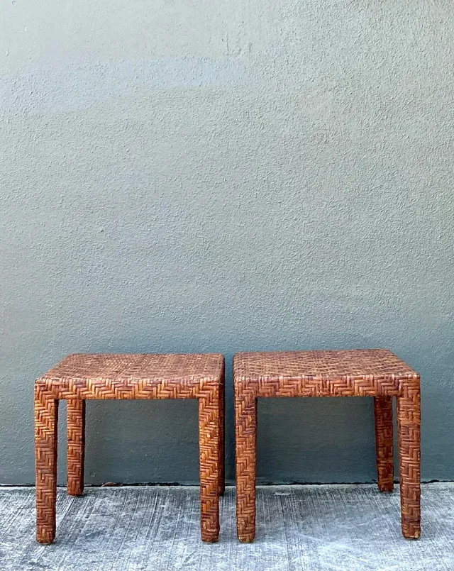 Vintage Woven Rattan Side Tables - A Pair — additional photo 4
