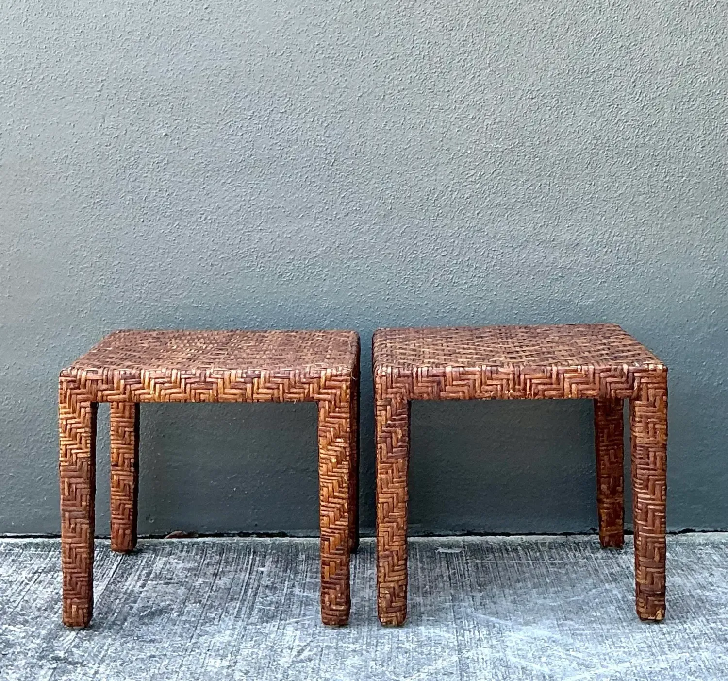 Vintage Woven Rattan Side Tables - A Pair — additional photo 5
