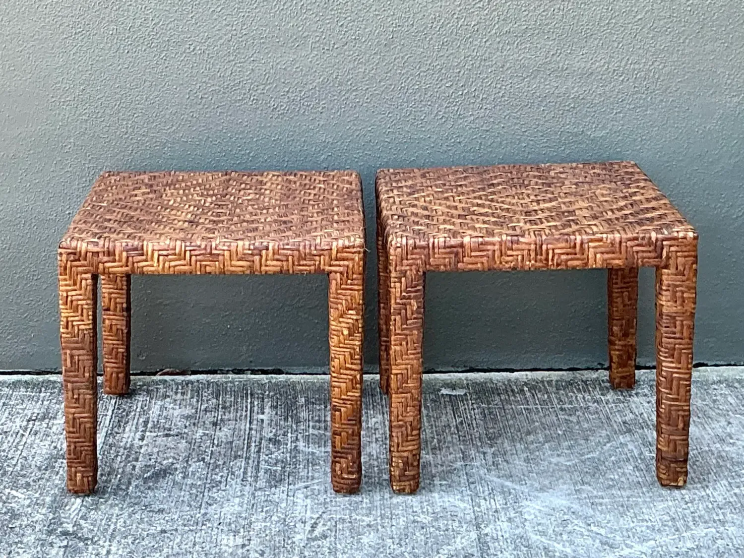 Vintage Woven Rattan Side Tables - A Pair — additional photo 6