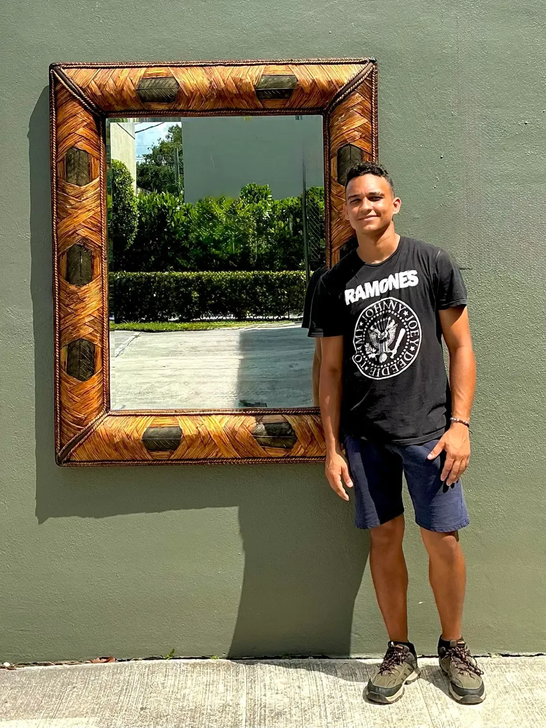 Vintage Wrapped Rattan Brass Leaf Mirror — additional photo 7
