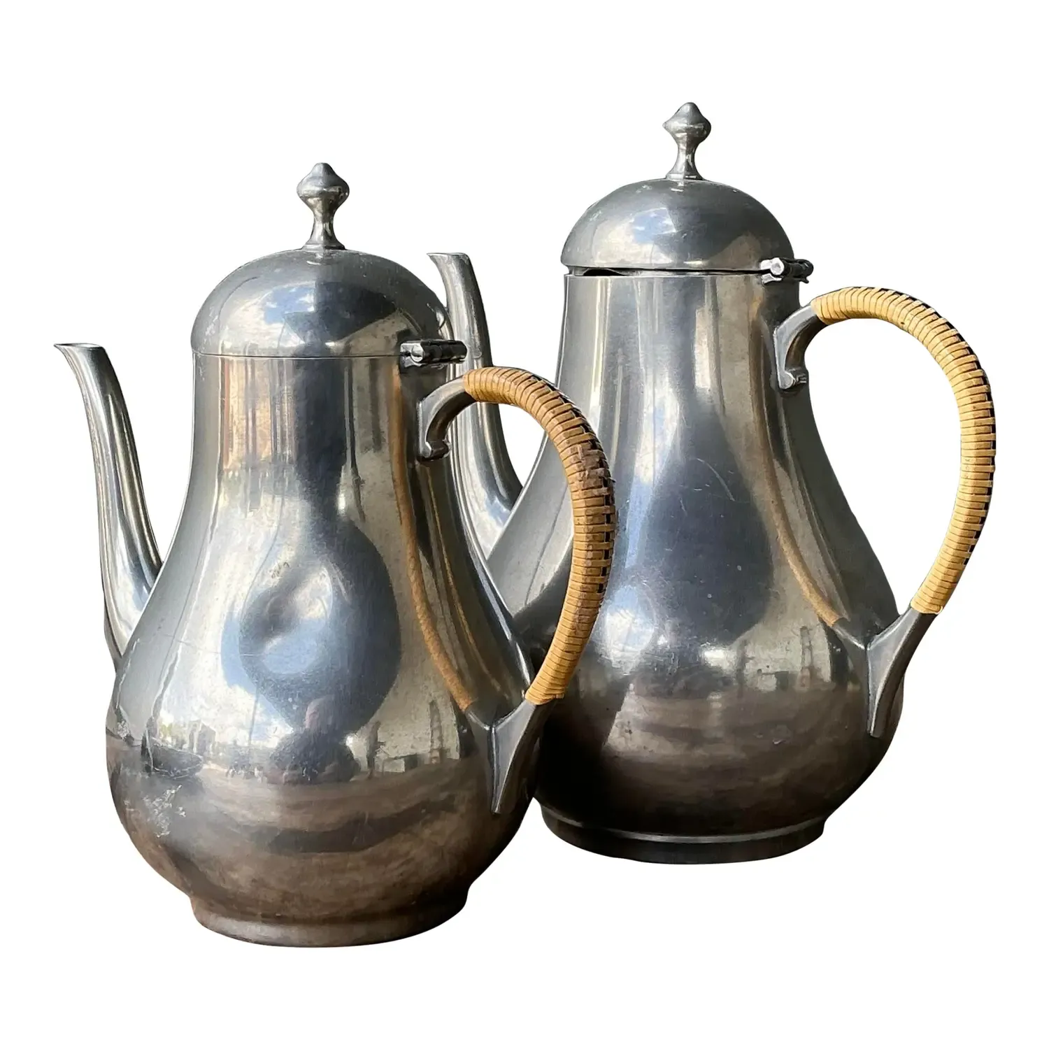 Vintage Wrapped Rattan Coffee Pots - Set of 2 — additional photo 1