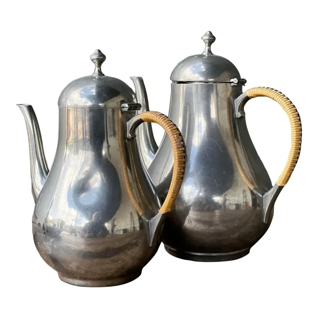 Vintage Wrapped Rattan Coffee Pots - Set of 2 — additional photo 1