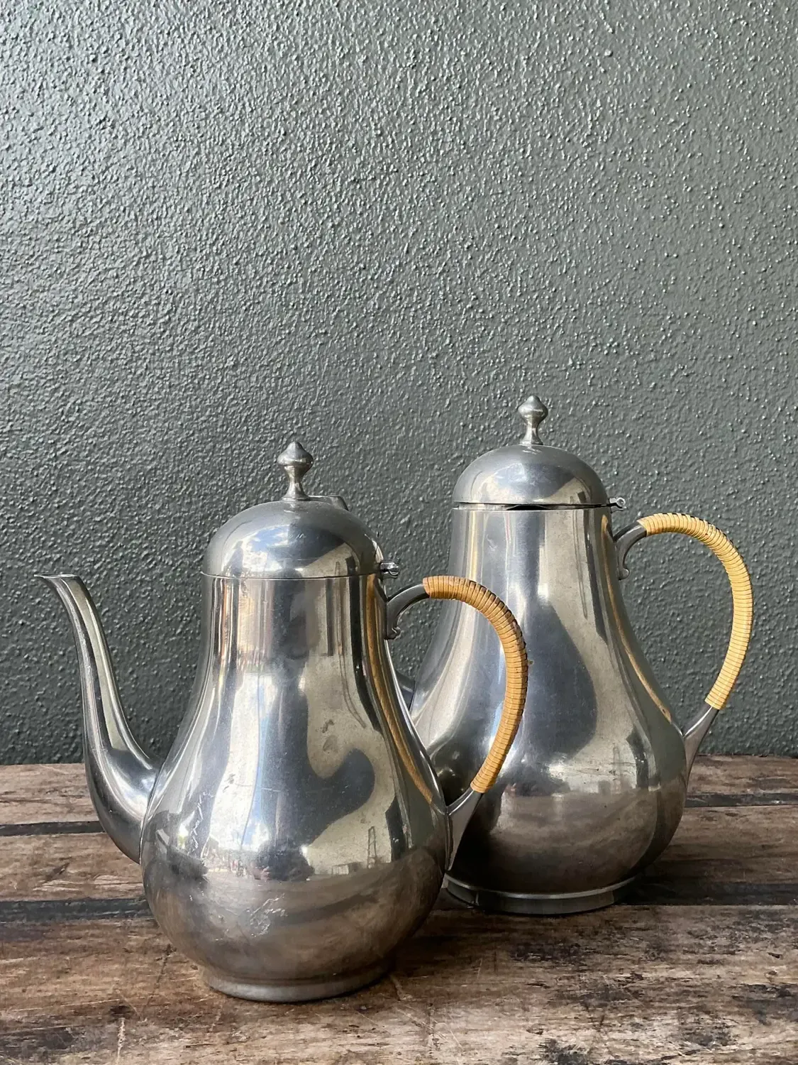 Vintage Wrapped Rattan Coffee Pots - Set of 2 — additional photo 2