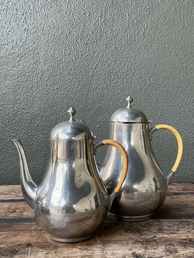 Vintage Wrapped Rattan Coffee Pots - Set of 2 — additional photo 2