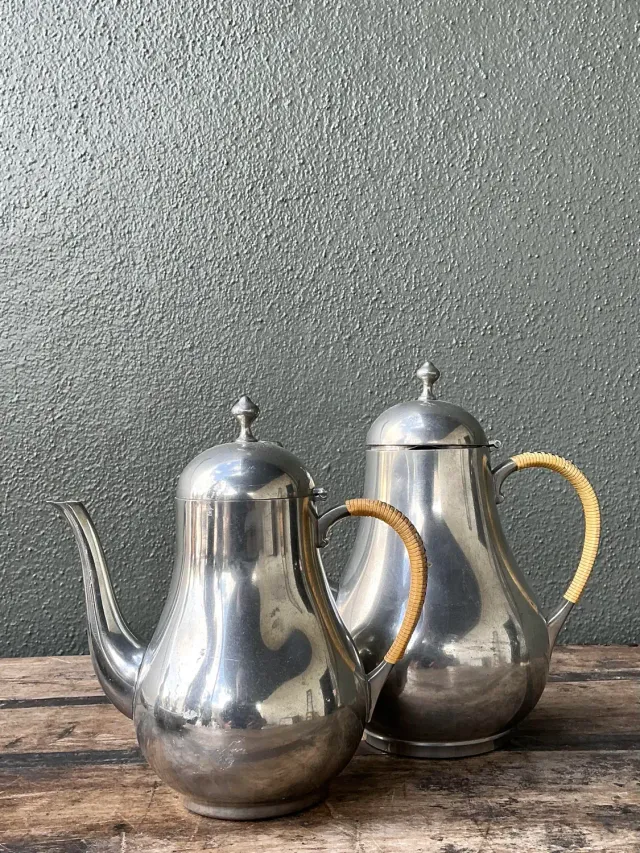 Vintage Wrapped Rattan Coffee Pots - Set of 2 — additional photo 3