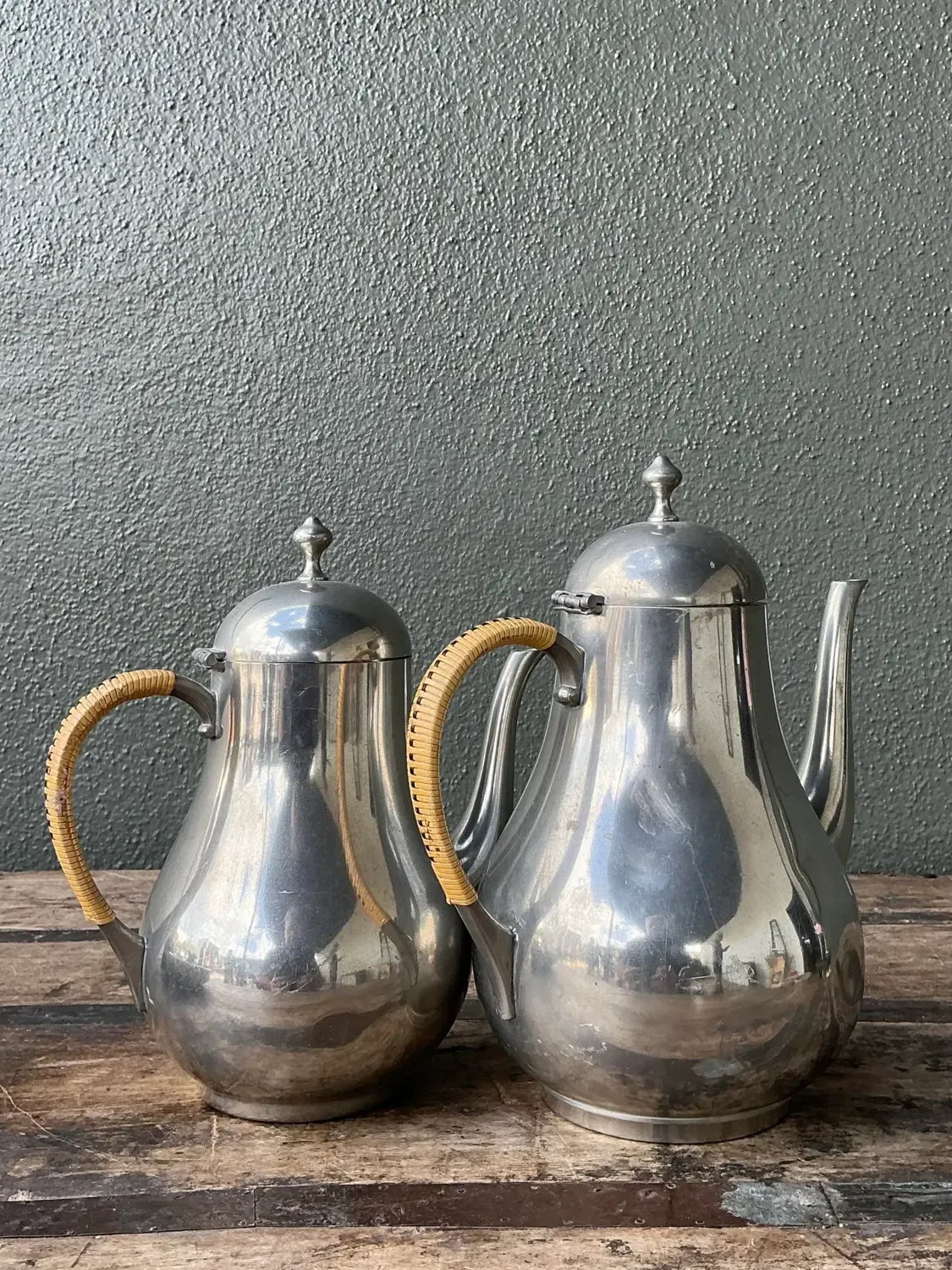 Vintage Wrapped Rattan Coffee Pots - Set of 2 — additional photo 4