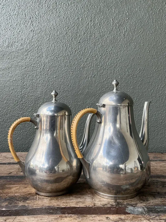 Vintage Wrapped Rattan Coffee Pots - Set of 2 — additional photo 4