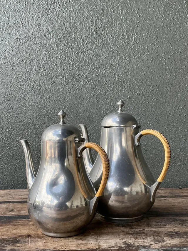 Vintage Wrapped Rattan Coffee Pots - Set of 2 — additional photo 5