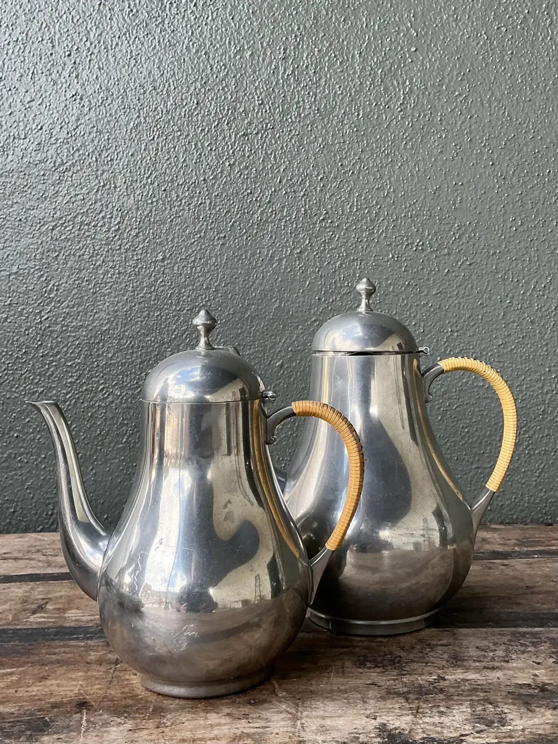 Vintage Wrapped Rattan Coffee Pots - Set of 2 — additional photo 6