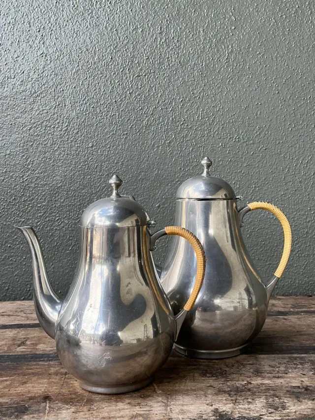 Vintage Wrapped Rattan Coffee Pots - Set of 2 — additional photo 6