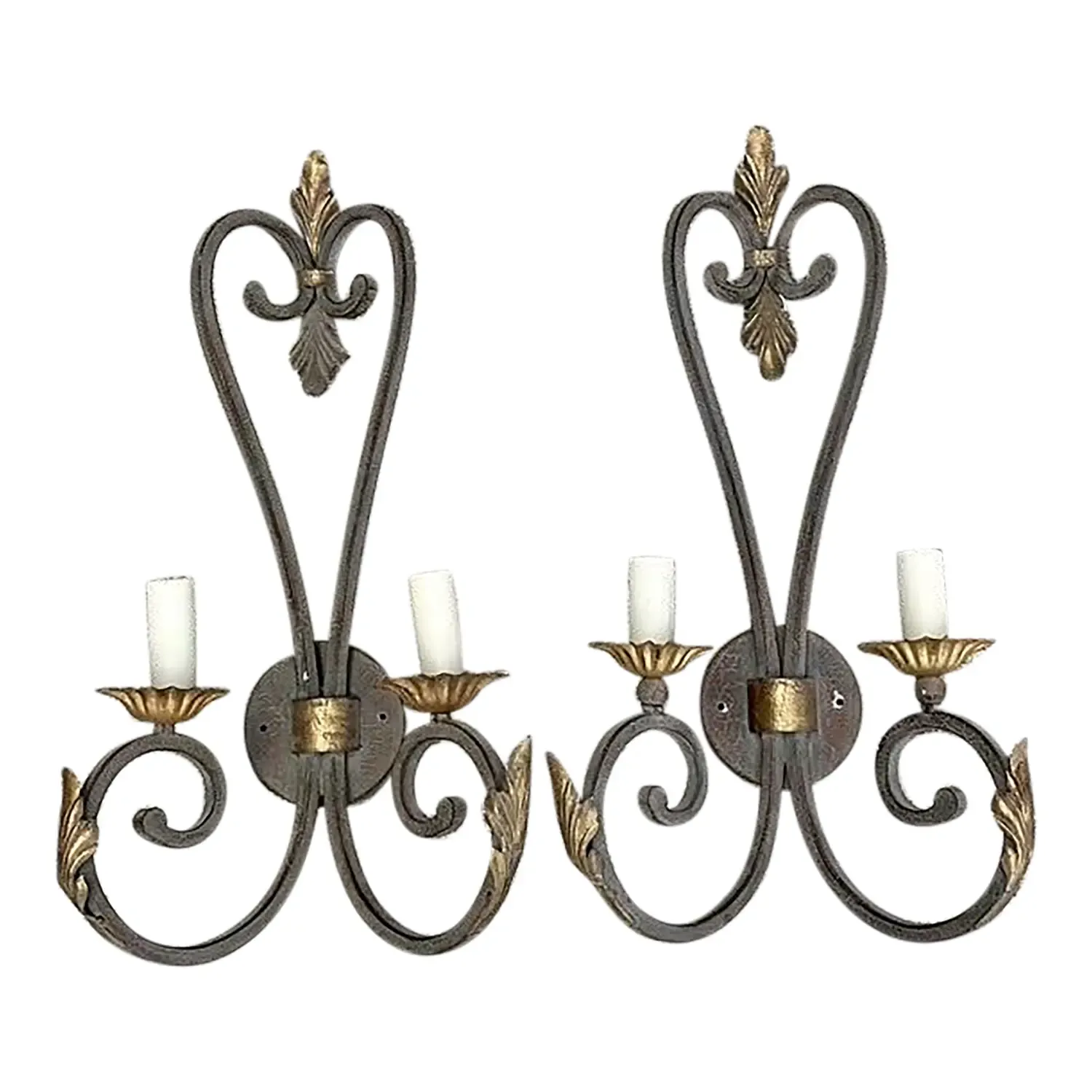 Vintage Wrought Iron Light Sconce - A Pair