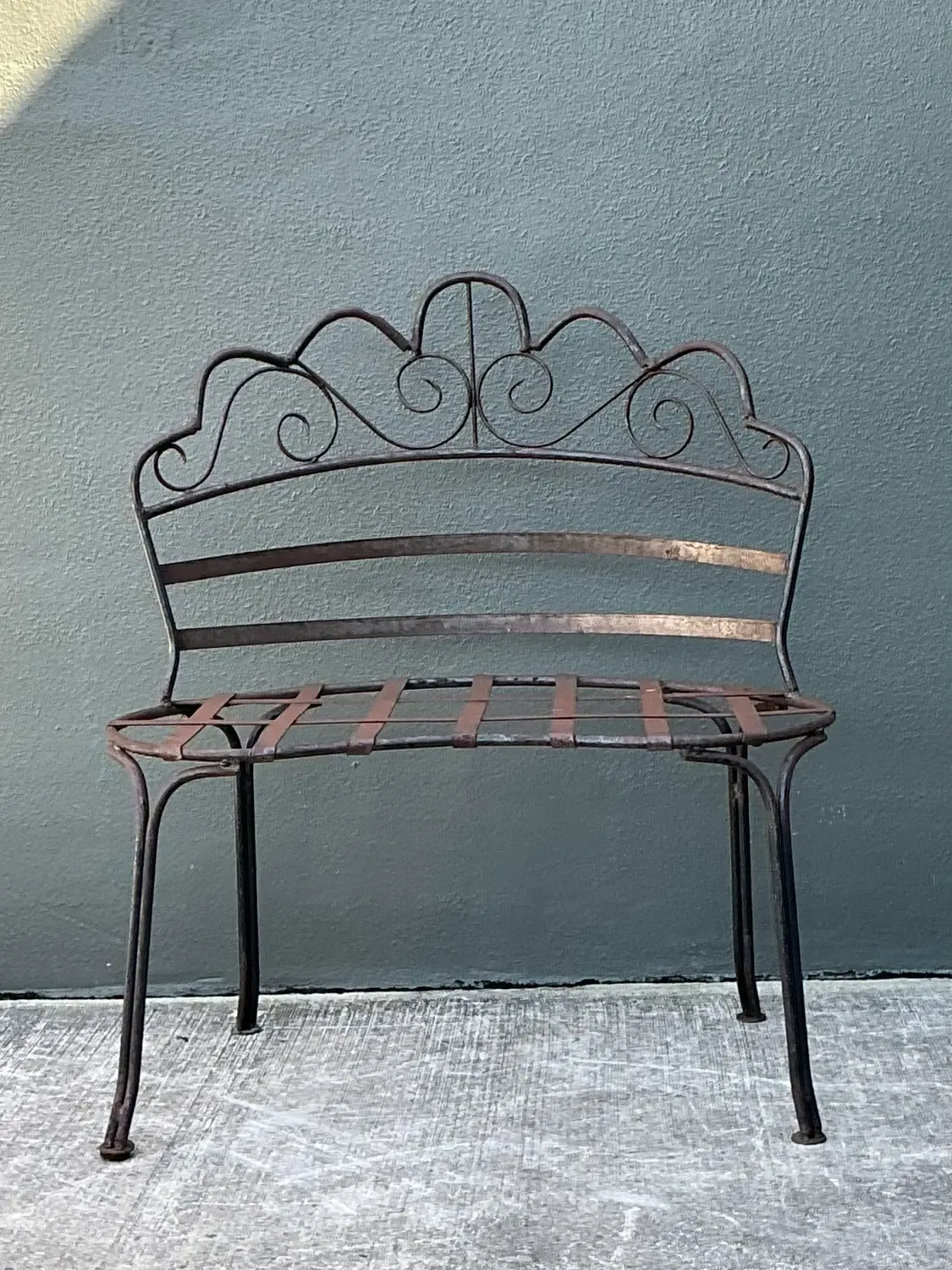 Vintage Wrought Iron Scroll Bench — additional photo 2