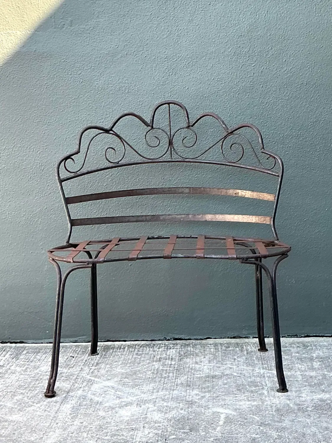 Vintage Wrought Iron Scroll Bench — additional photo 3