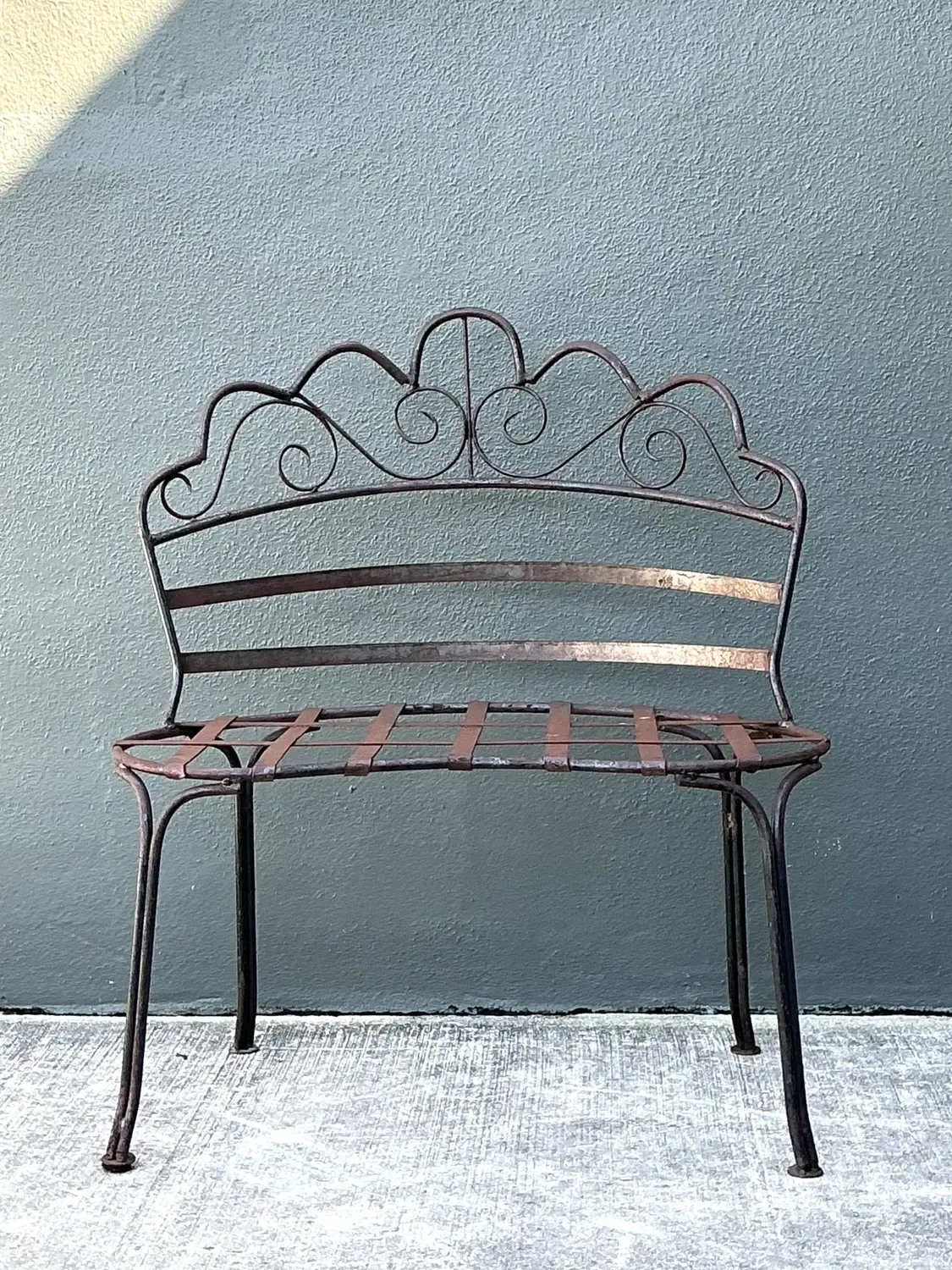 Vintage Wrought Iron Scroll Bench — additional photo 4