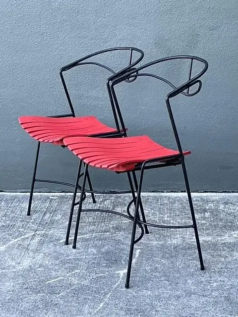 Vintage Wrought Iron Slat Chairs After Arthur Umanoff - A Pair — additional photo 2