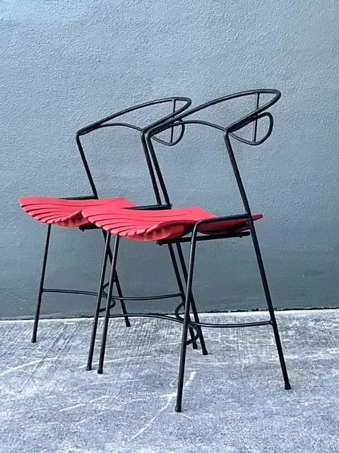 Vintage Wrought Iron Slat Chairs After Arthur Umanoff - A Pair — additional photo 3