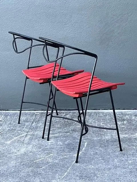 Vintage Wrought Iron Slat Chairs After Arthur Umanoff - A Pair — additional photo 4